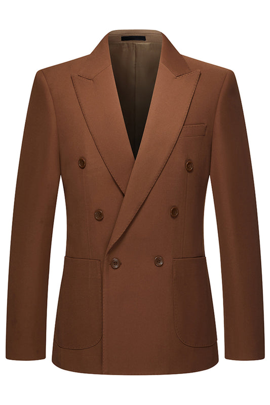 Costumes de cérémonie pour homme, 2 pièces, coupe ajustée, à revers pointus et double boutonnage, de couleur kaki