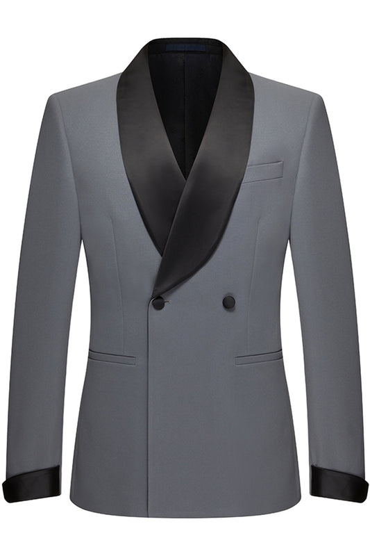 Costume homme 2 pièces gris coupe ajustée à revers châle