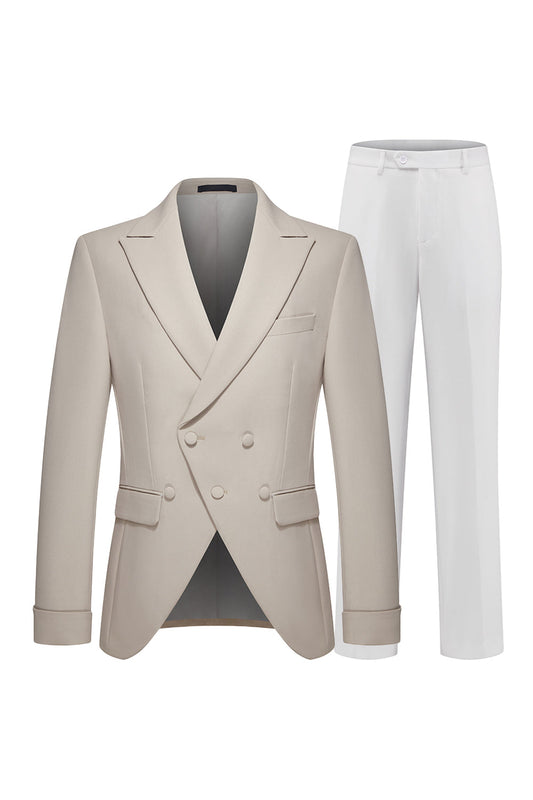 Costumes Hommes 2 Pièces Kaki Revers Pointe Coupe Slim