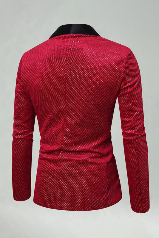 Red Shawl Lapel Beaded One Button Men's Prom Blazer
