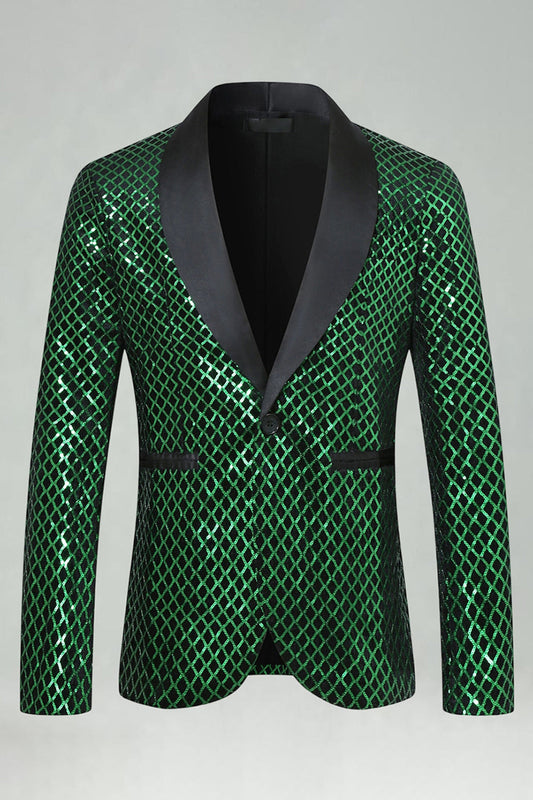 Blazer de bal homme à revers châle à paillettes vertes