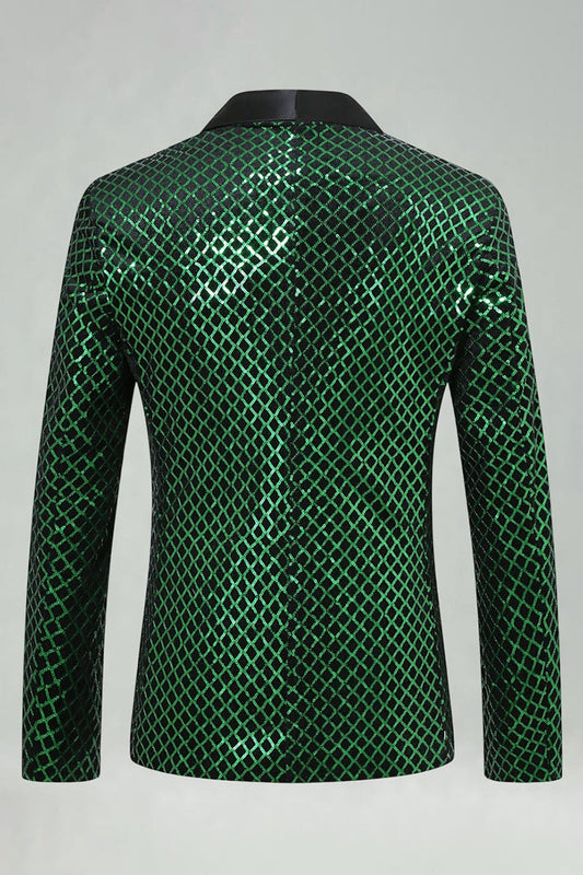 Blazer de bal homme à revers châle à paillettes vertes