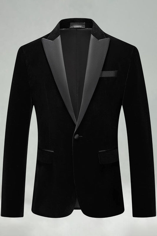 Black Velvet Peaked Lapel Formal Blazer