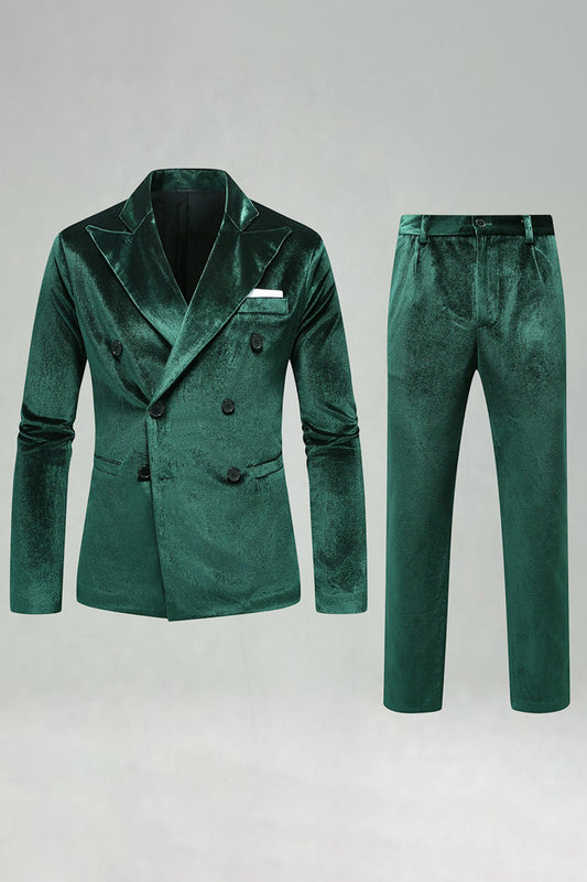 Costume de Bal pour Homme, 2 Pièces, Vert Foncé Velours, Revers Cranté