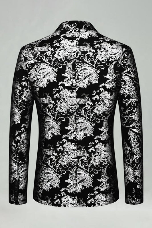 Notched Lapel Silver Jacquard Men's Prom Blazer