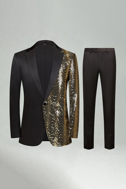 Sparkly Golden Notched Lapel 2-Piece Men's Prom Suit