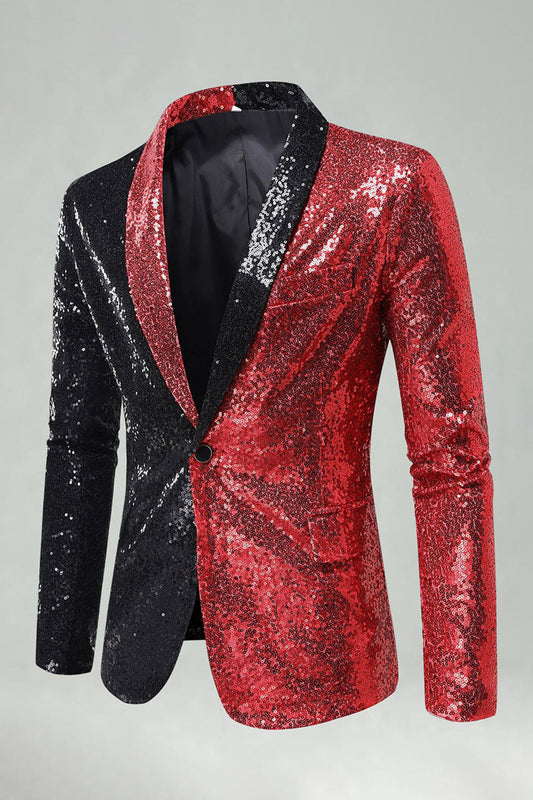 Blazer de bal pour homme à revers en pointe et sequins, noir