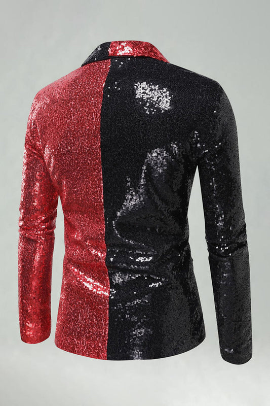 Blazer de bal pour homme à revers en pointe et sequins, noir