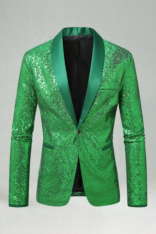 Blazer de bal homme avec revers châle vert scintillant