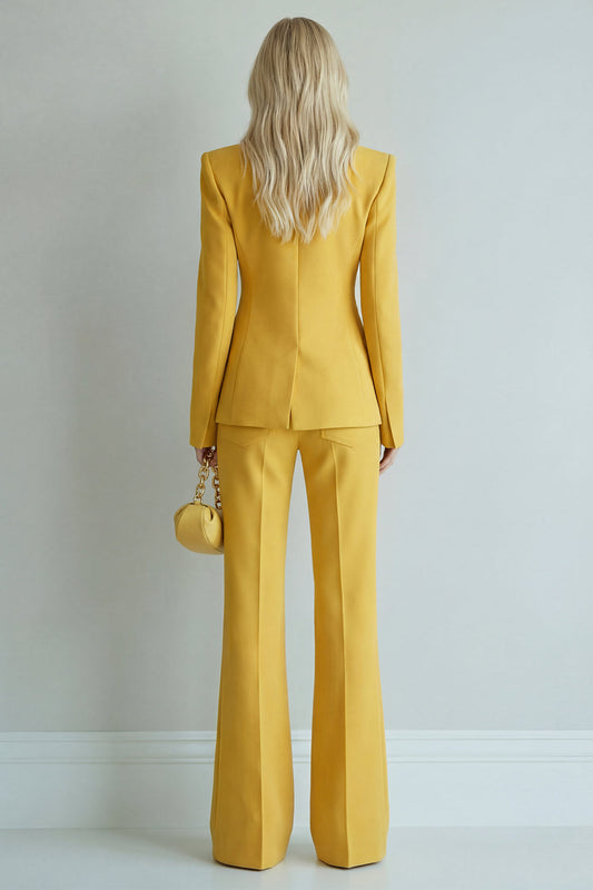 Peak Lapel 2 Piece Yellow Slim Fit One Button Prom Suits