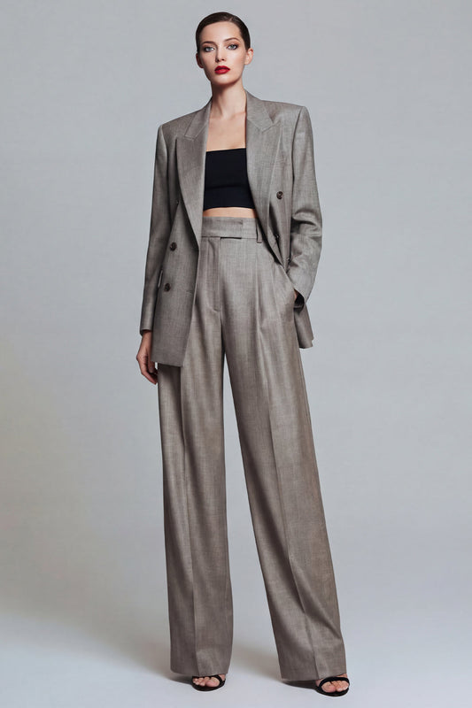 Grey Peak Lapel 2 Piece Double Breasted Work Suits