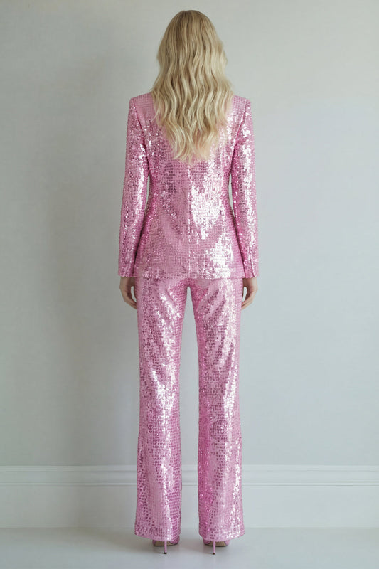 Sparkly Pink 2 Piece Notched Lapel Singel Breasted Women's Prom Suits