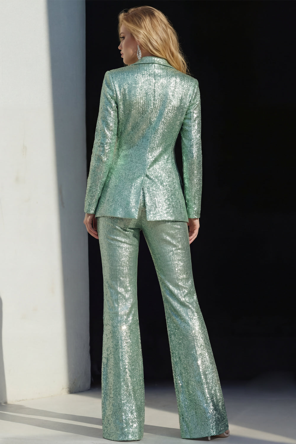 Sparkly Green Peak Lapel 2 Piece Sequin Women's Prom Suits