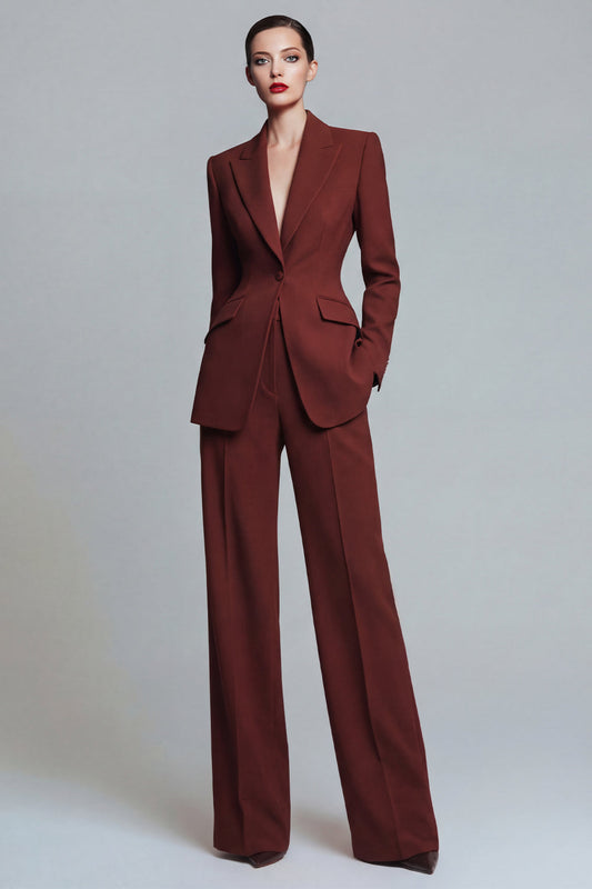 Costumes de travail 2 pièces orange brûlé pour femme, avec revers crantés et poches