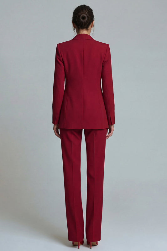 Costumes de travail pour femmes deux pièces bordeaux à revers crantés