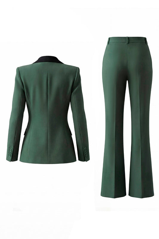 Dark Green Slim Fit 2 Piece Peak Lapel Single Breasted Prom Suits