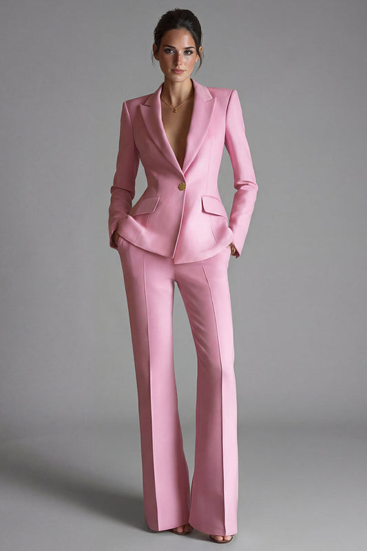Pink Peak Lapel 2-piece One Button Women's Work Suits