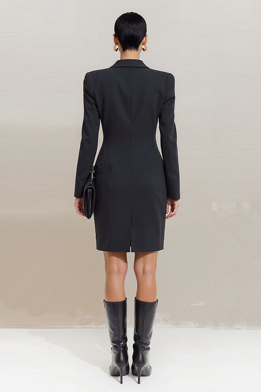 Black Peak Lapel Double Breasted Bodycon Mini Work Dress