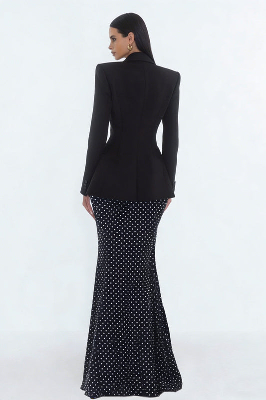 Black 2-Piece Mermaid Peaked Lapel Work Dress
