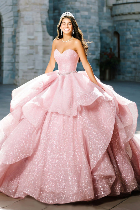 Sparkly Strapless Ball-Gown Ruffled Quinceanera Dress