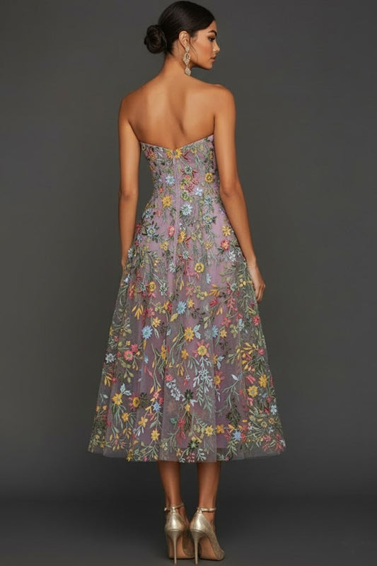 Floral Mauve Sweetheart A-Line Embroidered Prom Dress