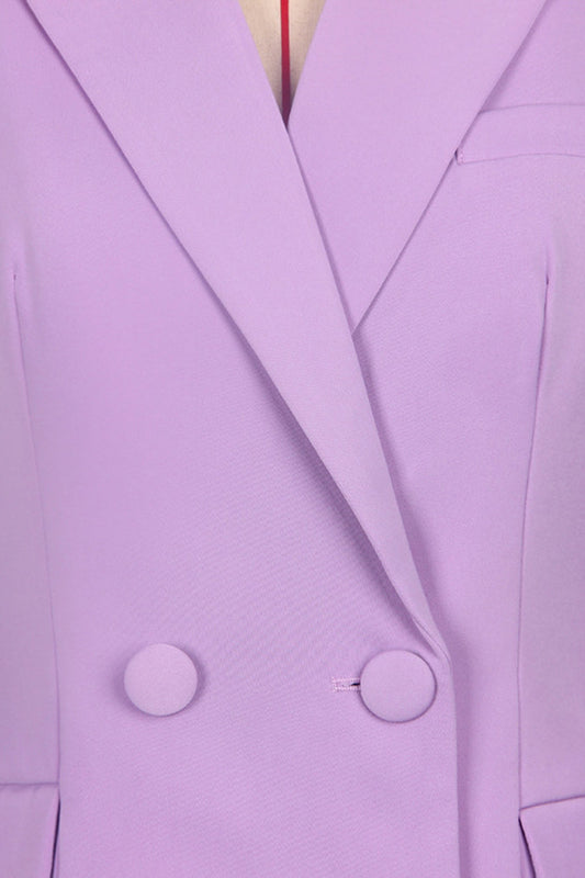 Costume de bal 3 pièces violet à revers en pointe et double boutonnage pour femme