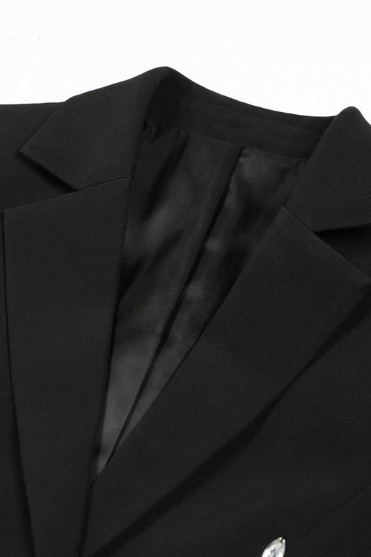 Blazer femme à revers crantés, perles et sequins noirs