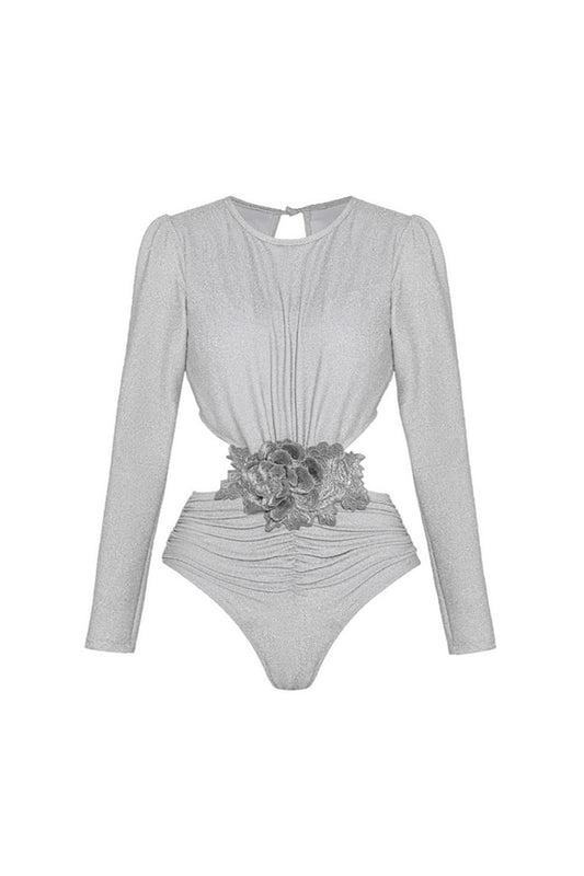 Silver Long Sleeve 2-Piece Swimsuit with Beach Dress