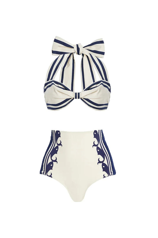 3-Piece Halter Swimsuit with Tie and Shorts
