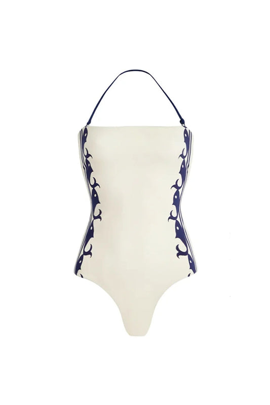 White 2-Piece Halter Swimsuit with Shorts