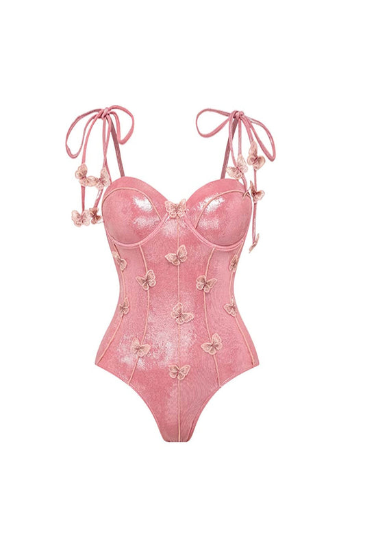 Blush 2-Piece Spaghetti Straps Appliqued Swimsuit with Beach Dress