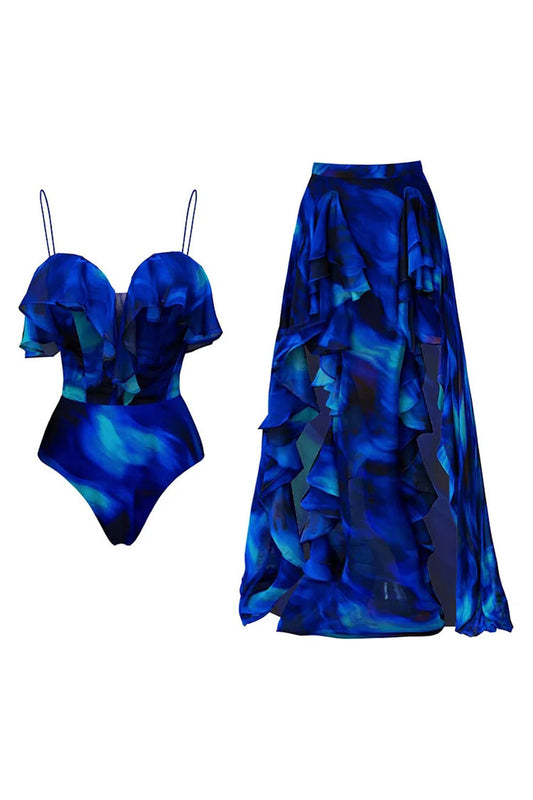 Royal Blue 2-Piece Spaghetti Straps Swimsuit with Cover-Up