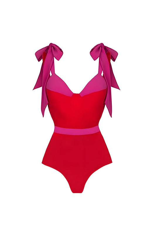 Red 2-Piece Spaghetti Strap Swimsuit with Beach Dress
