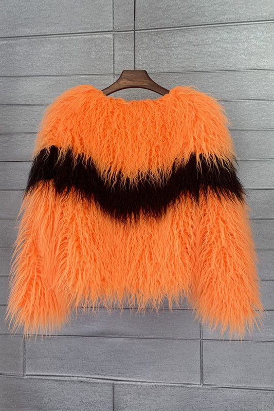 Shearling Faux Fur Thickened Orange Women's Coat