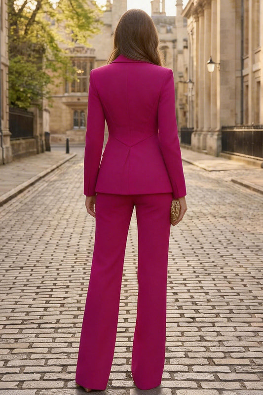 Fuchsia Peak Lapel 2 Piece Slim Fit Women's Business Suits