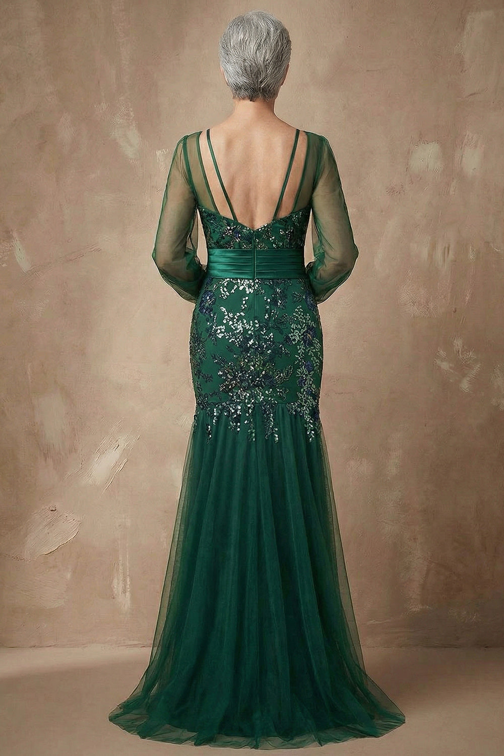 Dark Green Sequined Mermaid Mother of the Bride Dress with Long Sleeves
