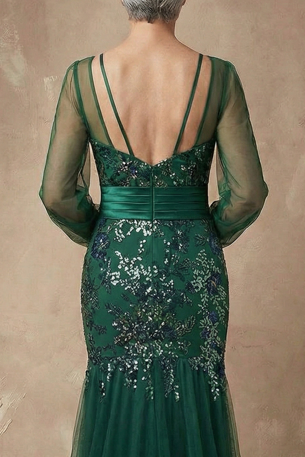 Dark Green Sequined Mermaid Mother of the Bride Dress with Long Sleeves