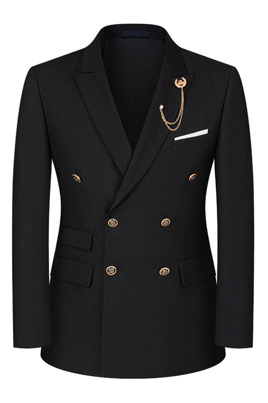 Costumes Homme 2 Pièces Noir Revers Pointus Double Boutonnage avec Manches