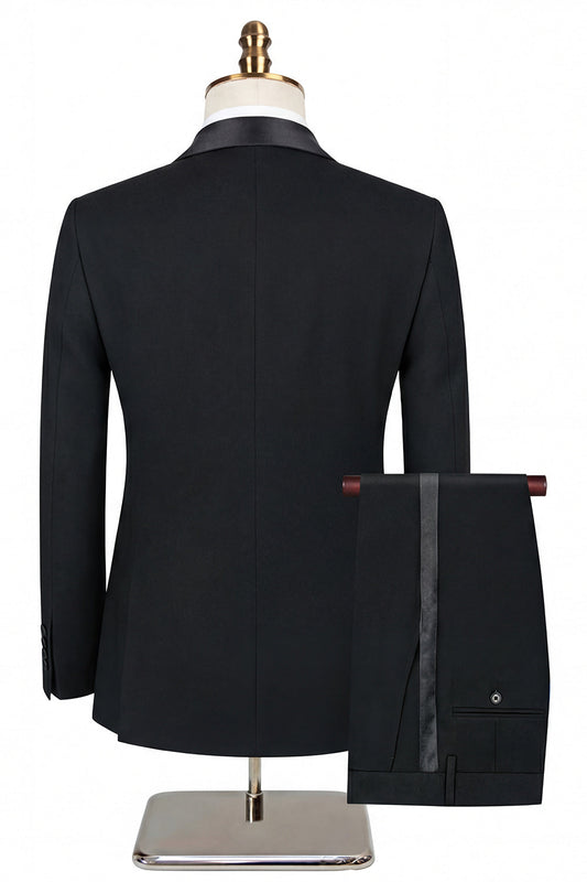 Costumes pour hommes croisés noirs à revers châle, 2 pièces
