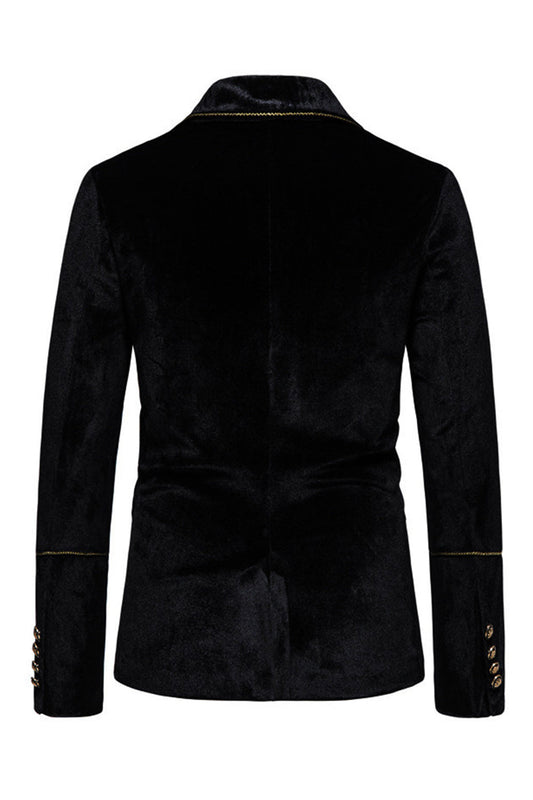 Costume homme en velours noir à revers crantés et à double boutonnage