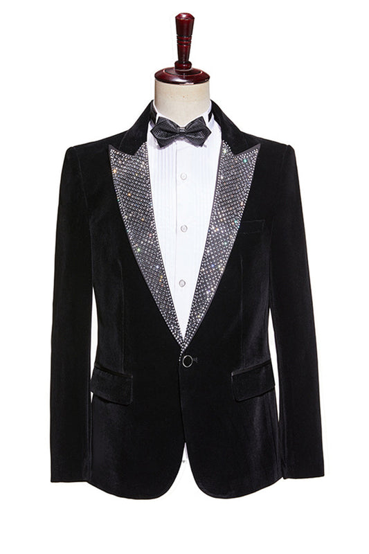 Costume de bal pour homme en velours noir pailleté, 2 pièces, à revers pointus