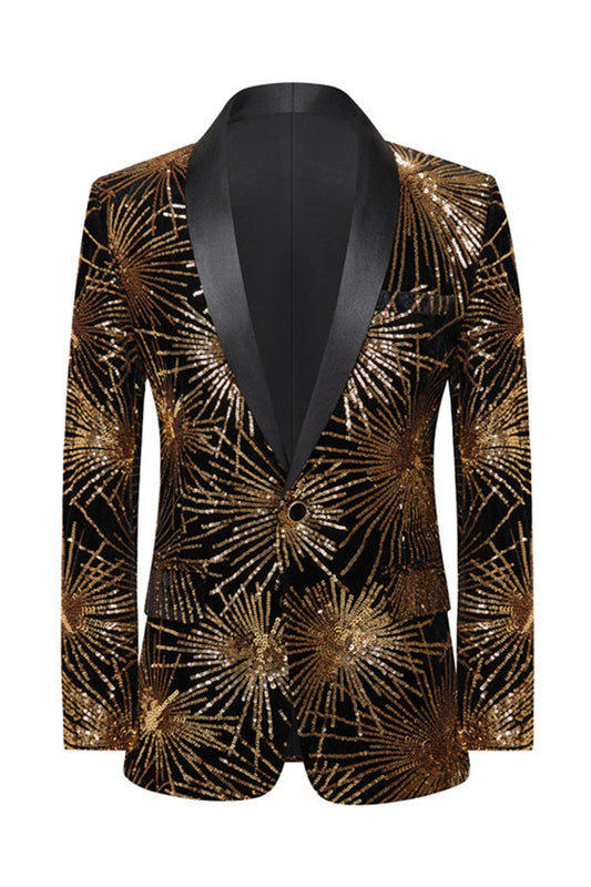 Sparkly Gold One Button Notched Lapel Men's Prom Blazer