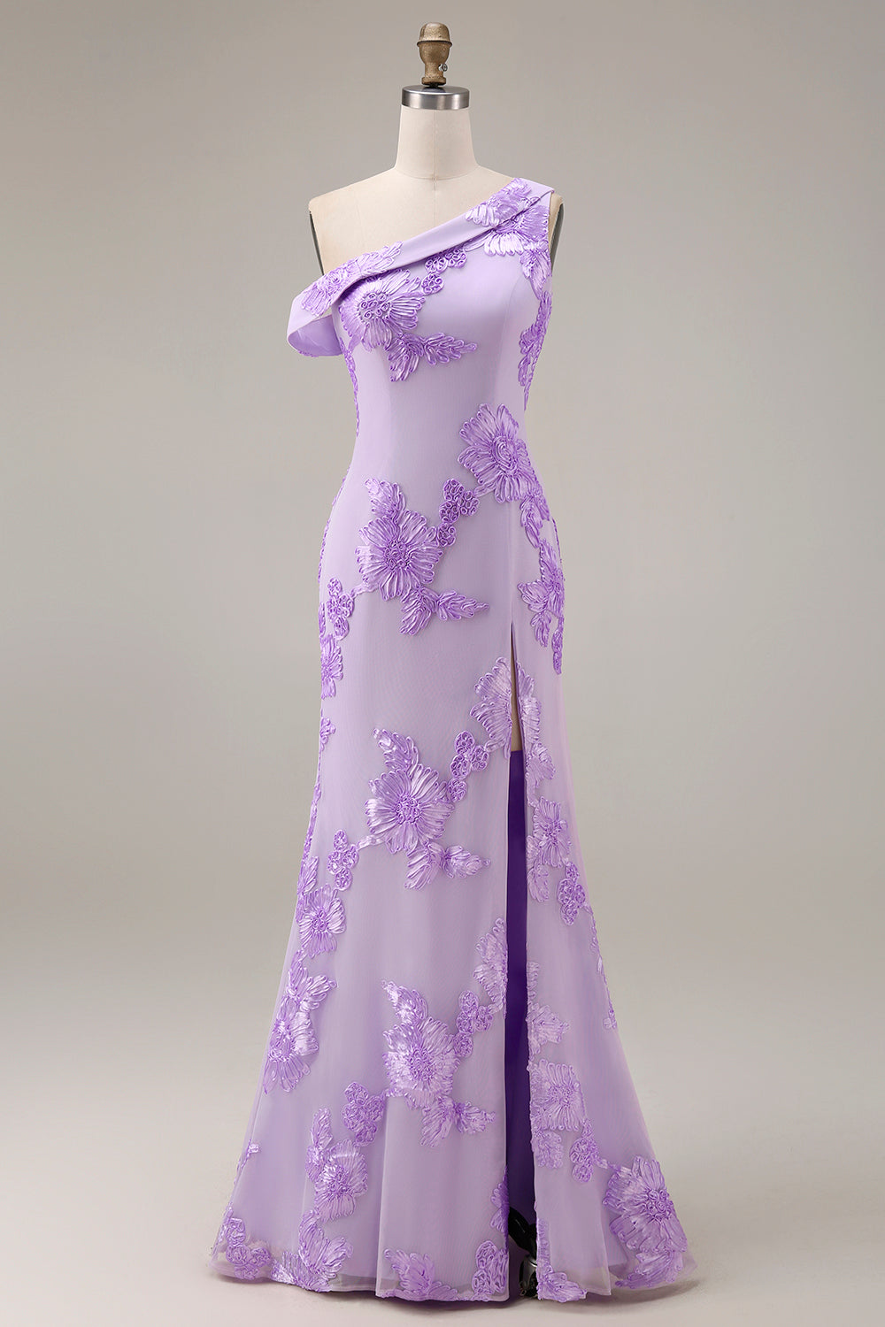 Yellow One-Shoulder Sheath Long Prom Dress with Floral Embroidery
