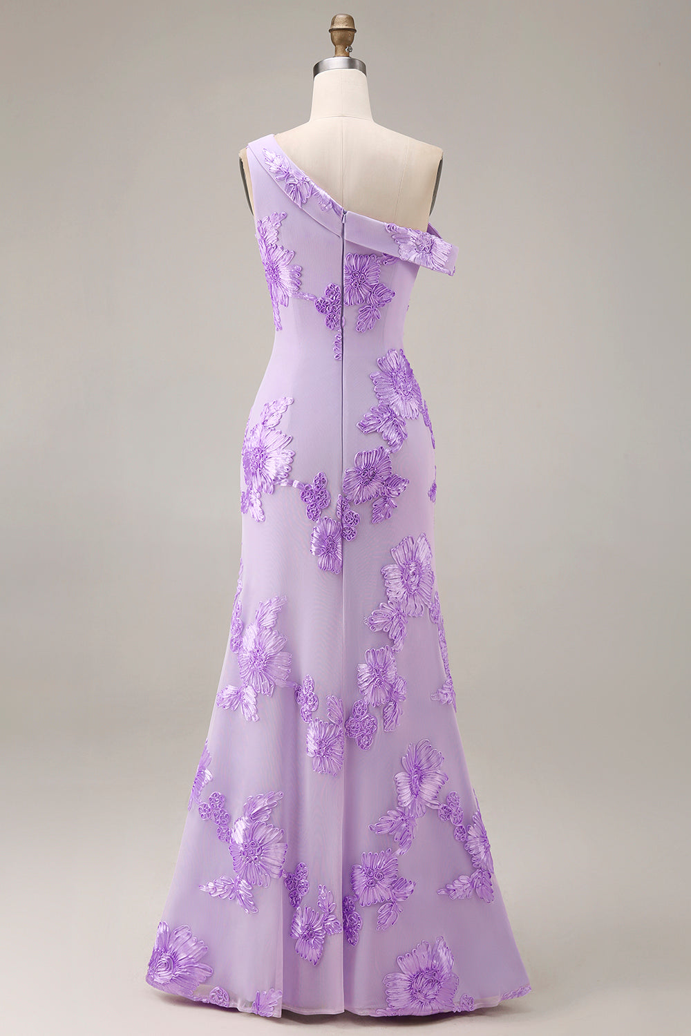 Yellow One-Shoulder Sheath Long Prom Dress with Floral Embroidery