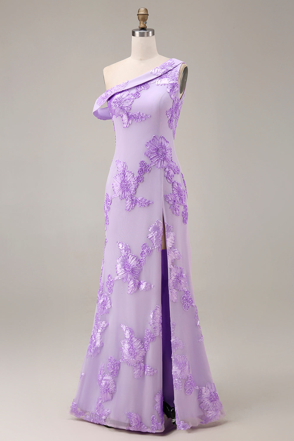 Yellow One-Shoulder Sheath Long Prom Dress with Floral Embroidery