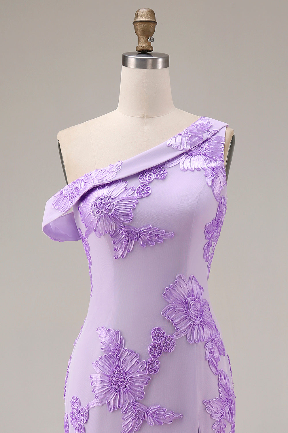 Yellow One-Shoulder Sheath Long Prom Dress with Floral Embroidery