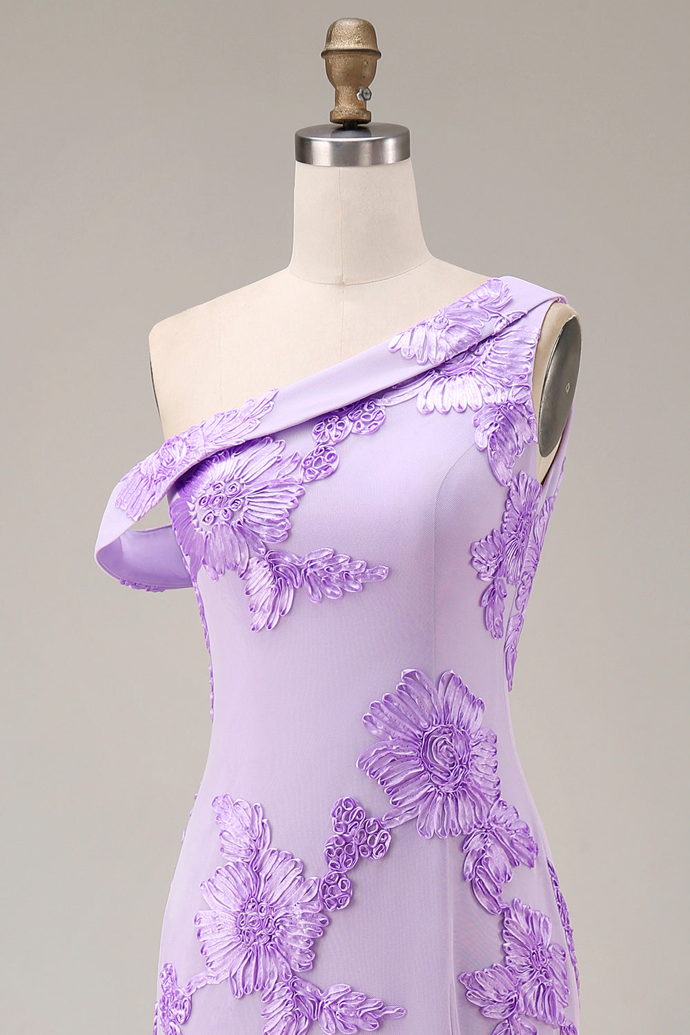 Yellow One-Shoulder Sheath Long Prom Dress with Floral Embroidery