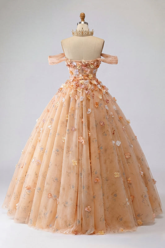 Ball Gown Champagne Off-the-Shoulder Princess Quinceañera Dress