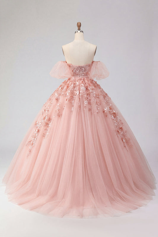 Off the Shoulder Appliqued Ball Gown Blush Quinceanera Dress