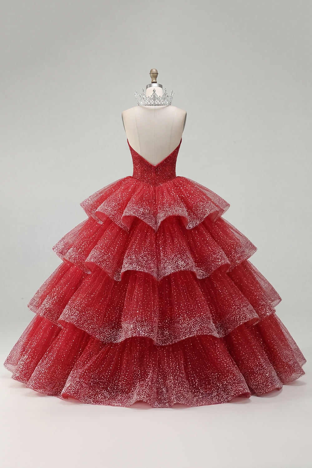 Tiered Ball Gown Strapless Red Beaded Quinceanera Dress